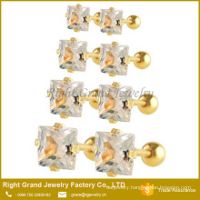 316L Surgical Steel Gold Plated 5mm Square Cubic Zircon Prong Set Ear Cartilage